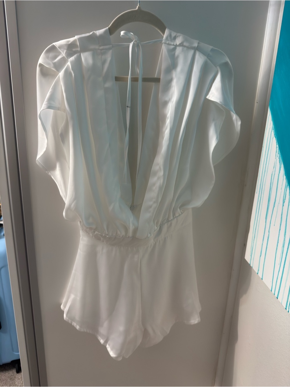 White V-Neck Flutter Sleeve Romper